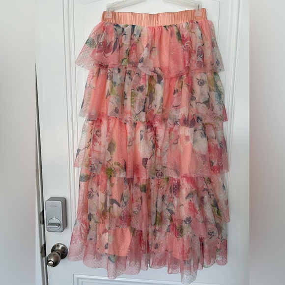 En Creme Pink Floral A-Line Skirt - Picture 2 of 3